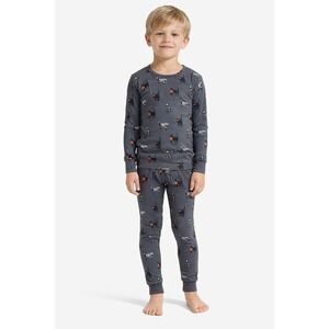 MINIMALIST FOLK CO Pajama Set Kids Size 6-7Y Gray Halloween Cats Skeleton Bamboo